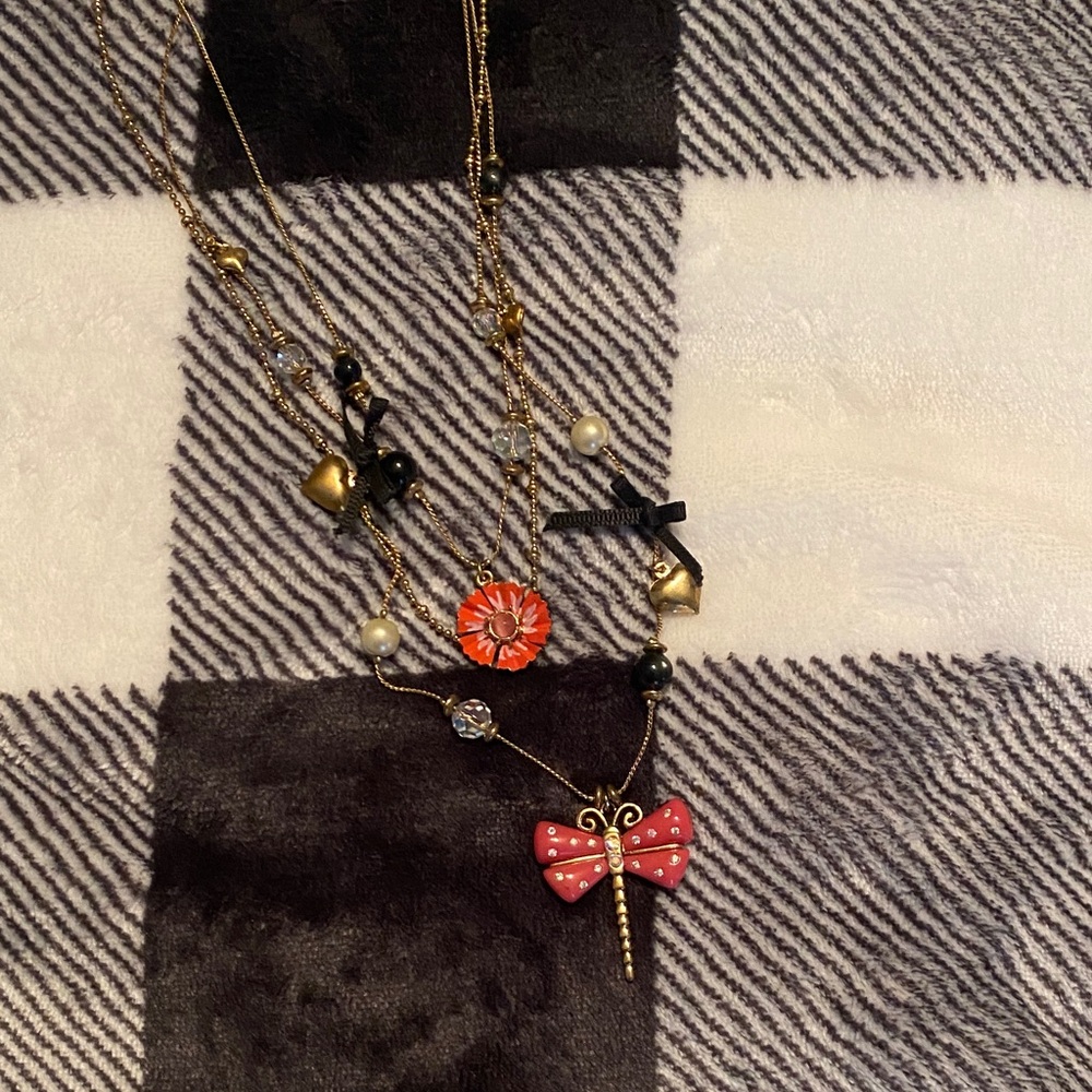 Betsey Johnson Gold and Pink Dragonfly Necklace